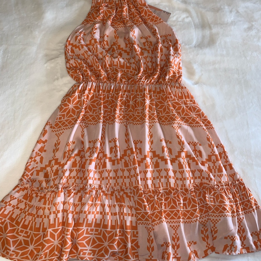 BTFBM Halter top, Boho style layered dress. Aztec Pattern. Sz Med NWT.